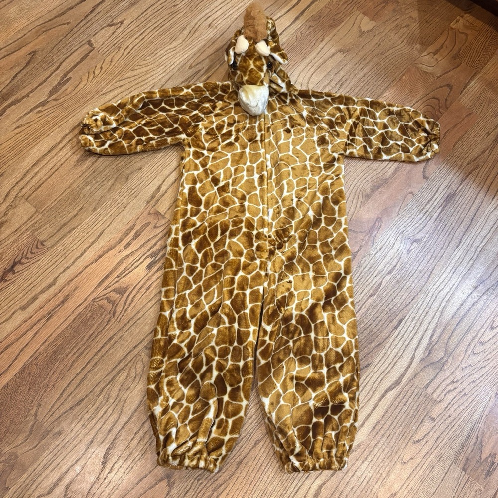Plush Giraffe Costume Suit Child Size Large 6/7 Hooded Zip Front Halloween
